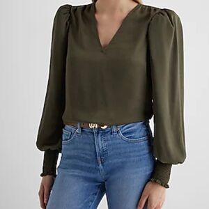 Express Olive V-Neck Blouse